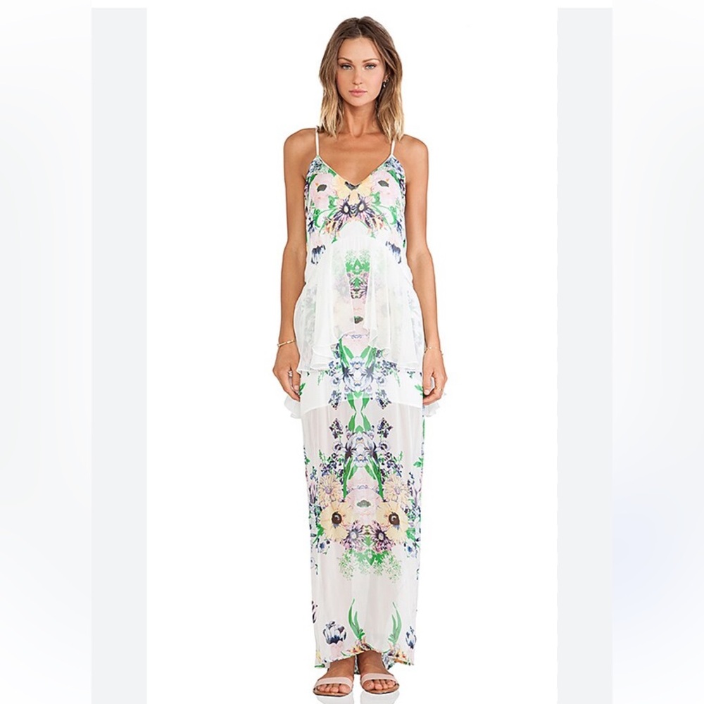 Alice McCall White Floral Maxi Dress with Green & Purple Accents